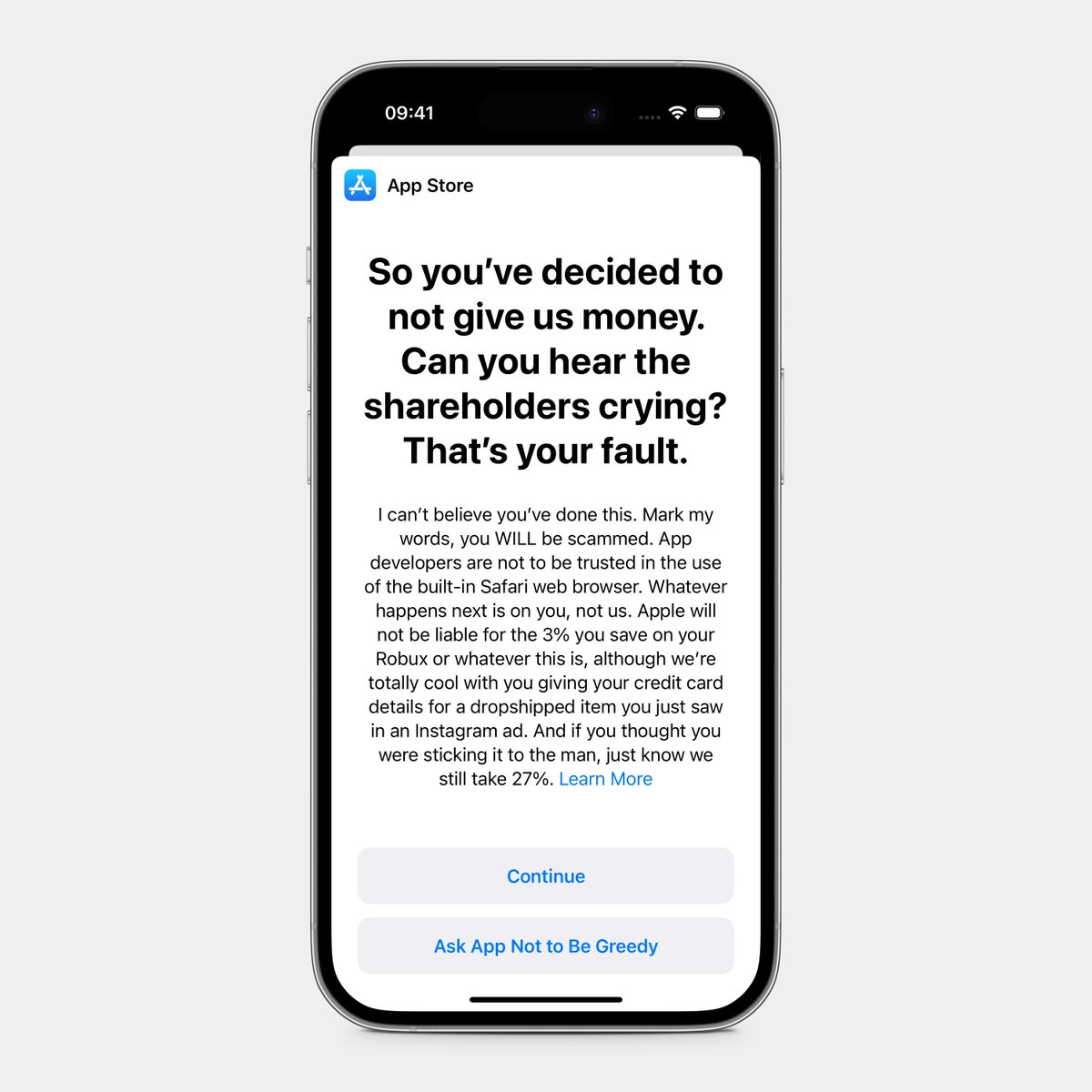 I thought I’d try my hand at clarifying the App Store external payments popup:
