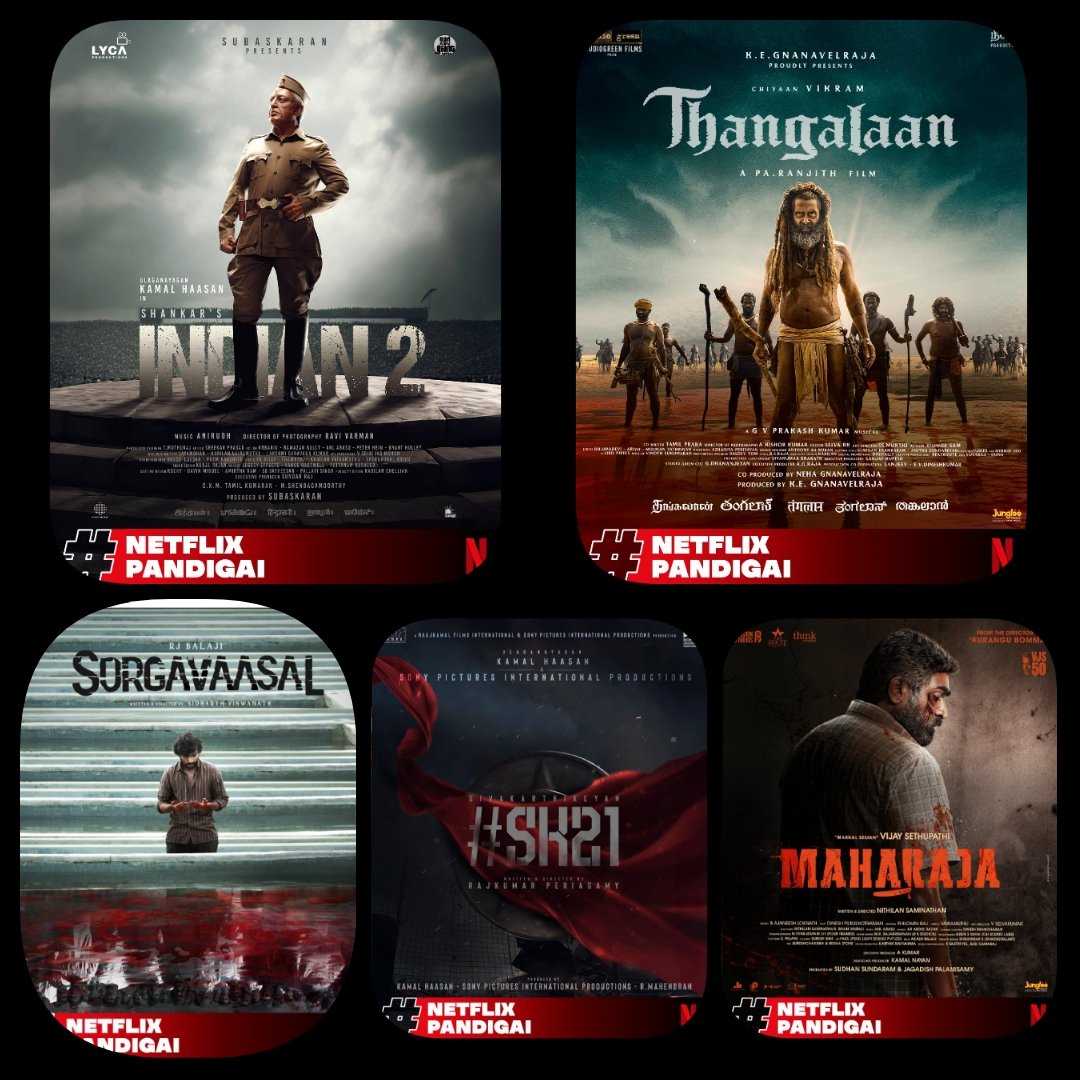 OTTandUpdates's tweet photo. In #Telugu, #Tamil, #Hindi, #Malayalam &amp; #Kannada

#Pushpa2TheRule
#VD12
#TilluSquare
@UVCreations2 Production No 12
#Devara
#HariloRangaHari
#Indian2
#Thangalaan
#SK21
#SorgaVaasal
#Maharaja

(2/2) https://t.co/8ym1T1Ewxl