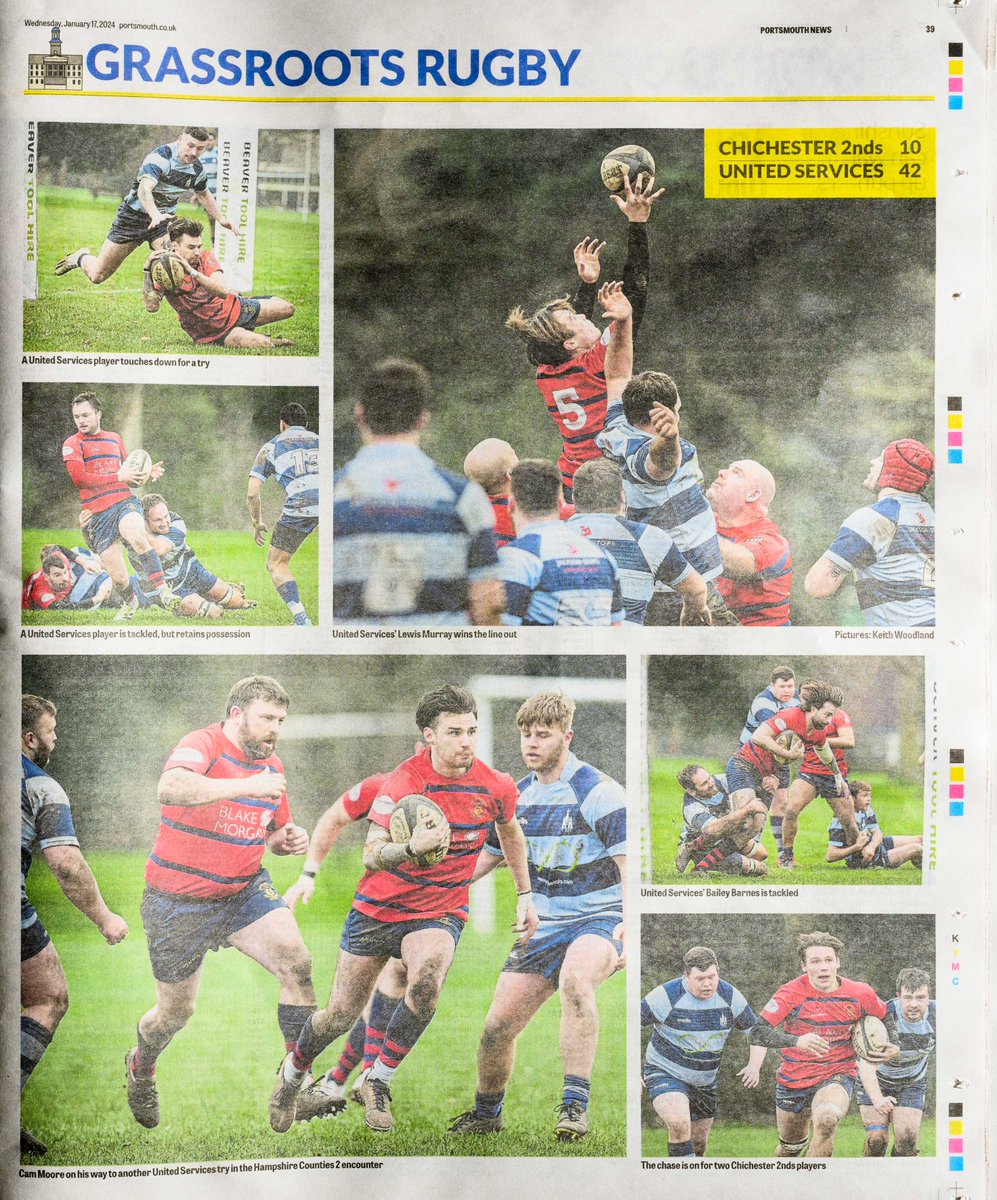 Images from Saturdays United Services win over Chichester II's in todays Portsmouth News. @US_RFC @ChichesterRFC @portsmouthsport #Rugby #grassroots