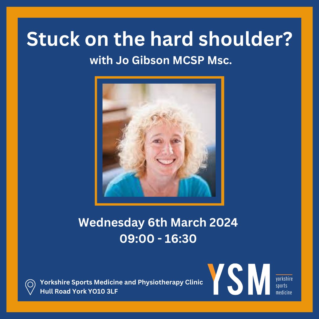 We’re excited to welcome Jo Gibson <a href="/ShoulderGeek1/">Jo Gibson</a> to Yorkshire Sports Medicine. 

Book using link below 

eventbrite.co.uk/e/stuck-on-the…
