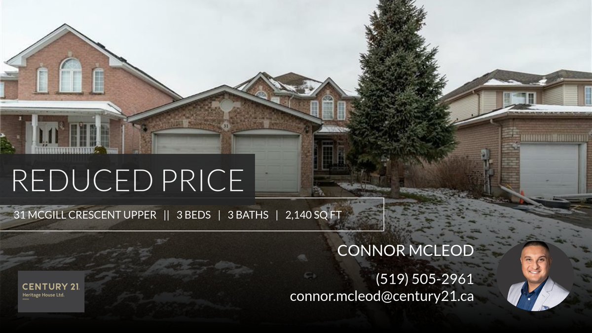 📍 Reduced Price 📍 This recently reduced home at 31 Mcgill Crescent Upper in Cambridge won't last long, so, don't wait to set up a showing! Reach out here or at (519) 505-2961 for more information!

📞 (519) 505-2961
🌐 mcleodco.ca... homeforsale.at/31_MCGILL_CRES…