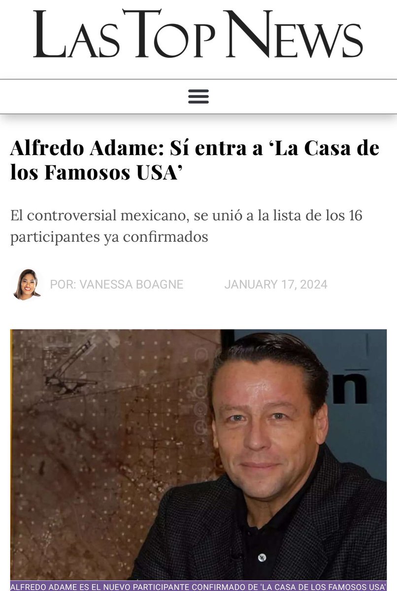 VanessaBoagne's tweet photo. #17Ene el polémico actor Alfredo Adame, se une a #LaCasaDeLosFamososUSA

https://t.co/T0aTgrVzrh https://t.co/QXvT0OY6R0