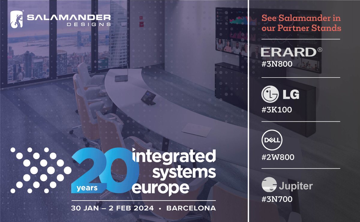 SalamanderD's tweet image. #avpros and @avtweeps are you going to #ISE2024? 

Be immersed in leading-edge business furniture solutions for #technology and #ProAV with our partners at #ise2024. Hope to see you there! 

#dell #LG #UCC #SalamanderDesigns #office #meeting