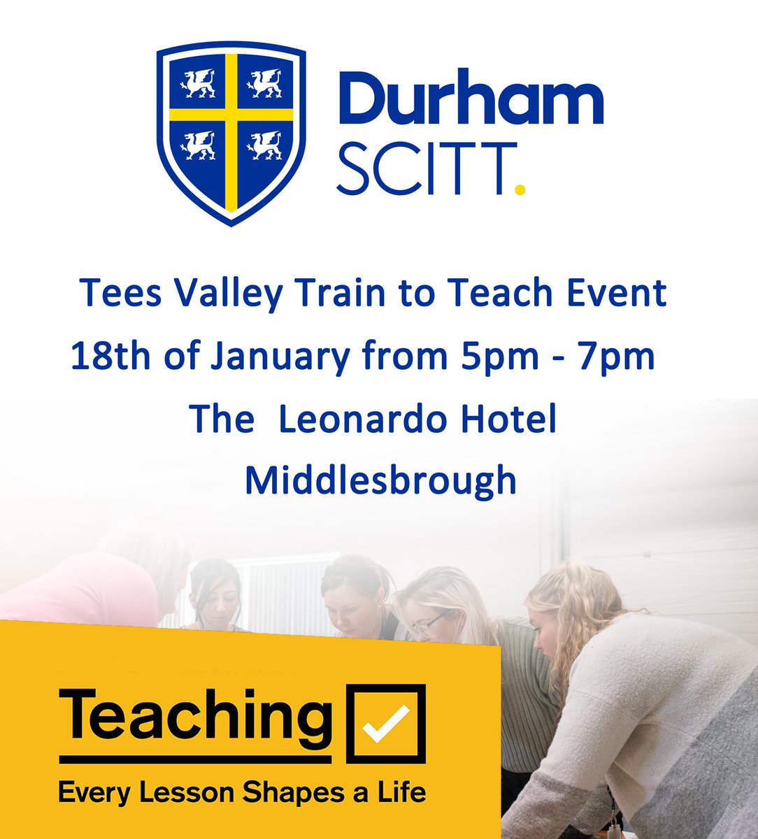 Join us at the Tees Valley Train to Teach event on Thursday 18th of January. Find out more about the courses we offer and how Durham SCITT can support you during the training year.