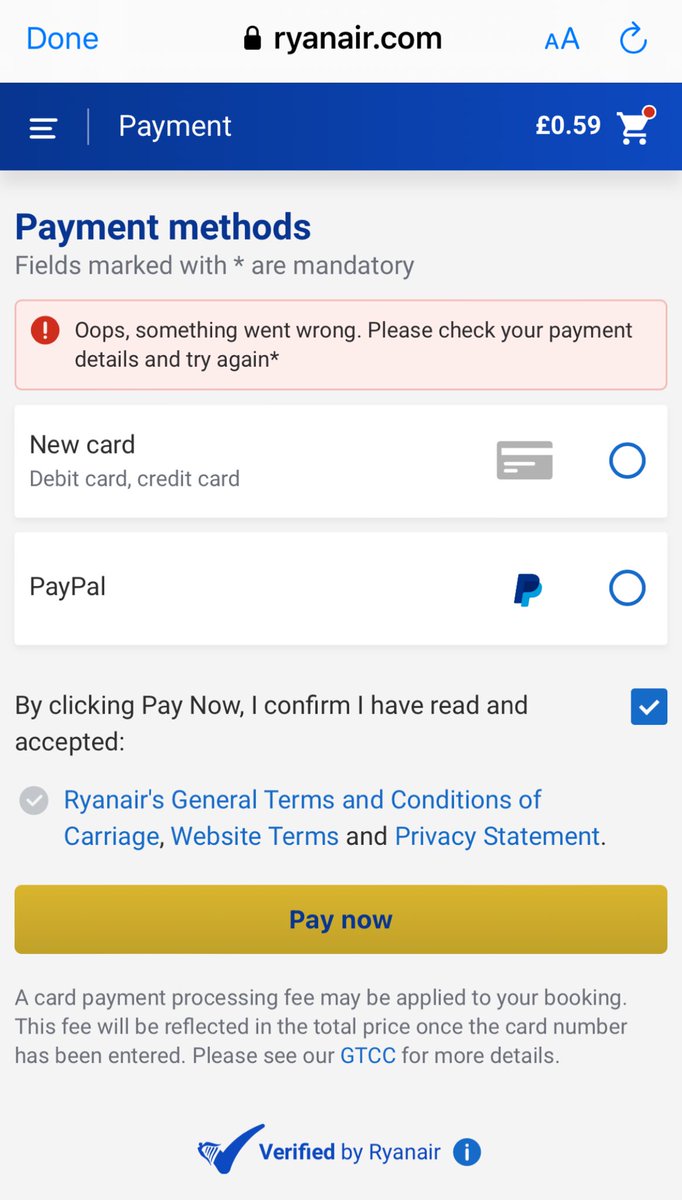 jacko85256's tweet photo. ⁦@Ryanair⁩ can you inform your customers how to navigate the bugs in your system please, this is not a customer payment detail issue. https://t.co/iFBqBUACOu