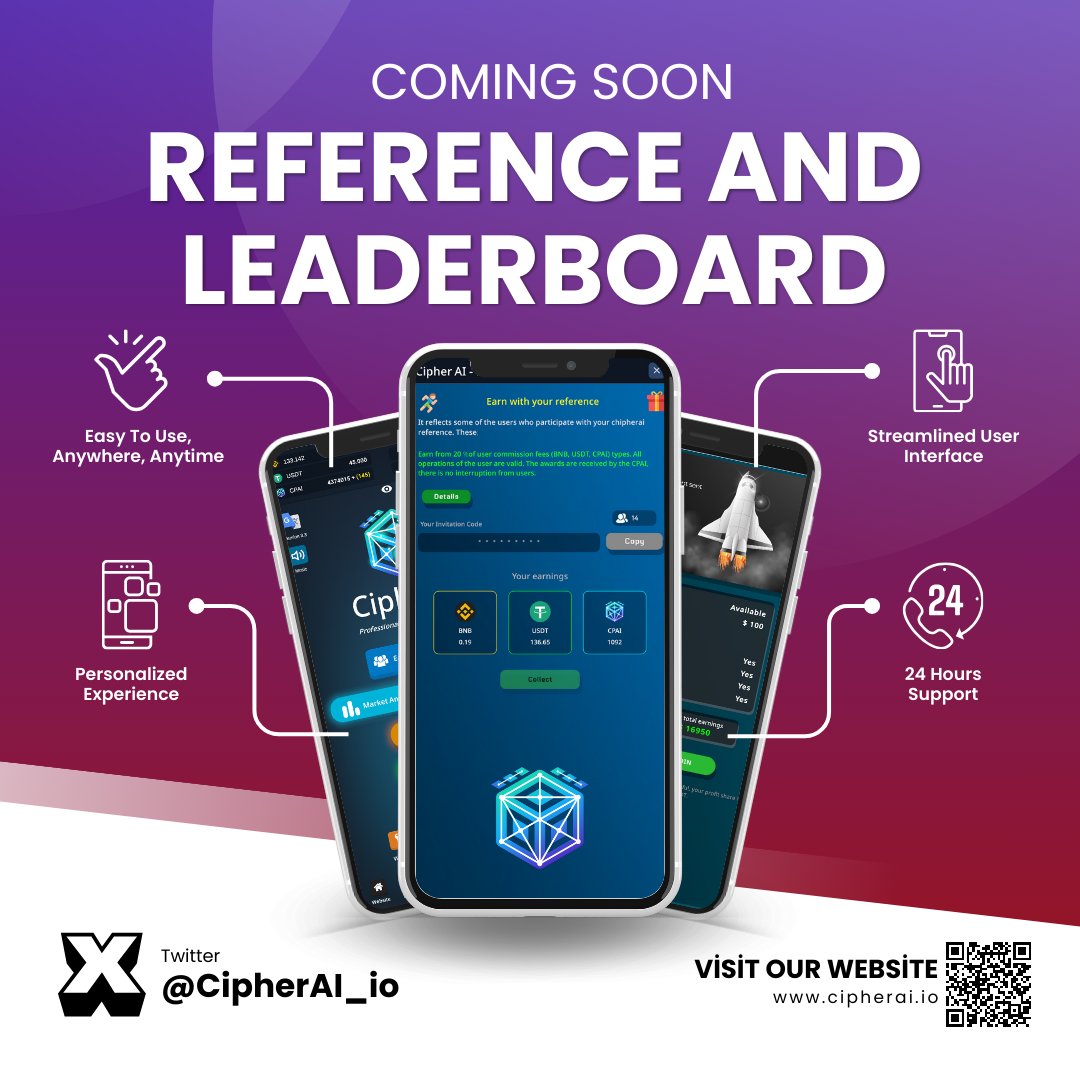 CipherAI_io's tweet image. 🚀 Exciting News on the Horizon!  
🌐 Get ready for some amazing features coming soon to the CipherAI app: 
🌟 Earn rewards through referral links. 
🏆 Leaderboard with periodic rewards for campaigns. 
🎨 Stylish upgrades and new content in the NFT market. 

Stay tuned for these…
