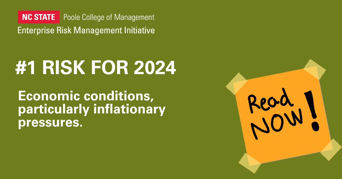 Economic concerns zoom to the top risk position for 2024, according to our recent study, Executive Perspectives on Top Risks for 2024 and a Decade Later with <a href="/Protiviti/">Protiviti</a>.

Download the executive summary 👇
ow.ly/Zsie50QrHqL

#erm #riskmanagement #toprisks2024