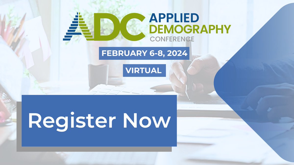 Don't miss the 2024 Applied Demography Conference! This is a unique opportunity for all to participate in a conference designed to showcase applied demography, strengthen professional networks, and bring the community together. Virtual, February 6 - 8: ow.ly/LhkW50QrHpn