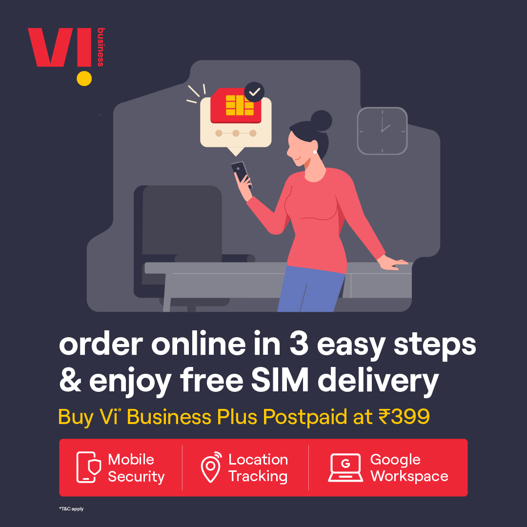 ViBusinessIndia's tweet image. Give your business everything it needs &amp;amp; more to function seamlessly, with our comprehensive Vi Business Plus Postpaid plans. Explore now rb.gy/b0wazq

#PostpaidPlan #DataPooling #LocationTracking #MobileSecurity #ReadyForNext