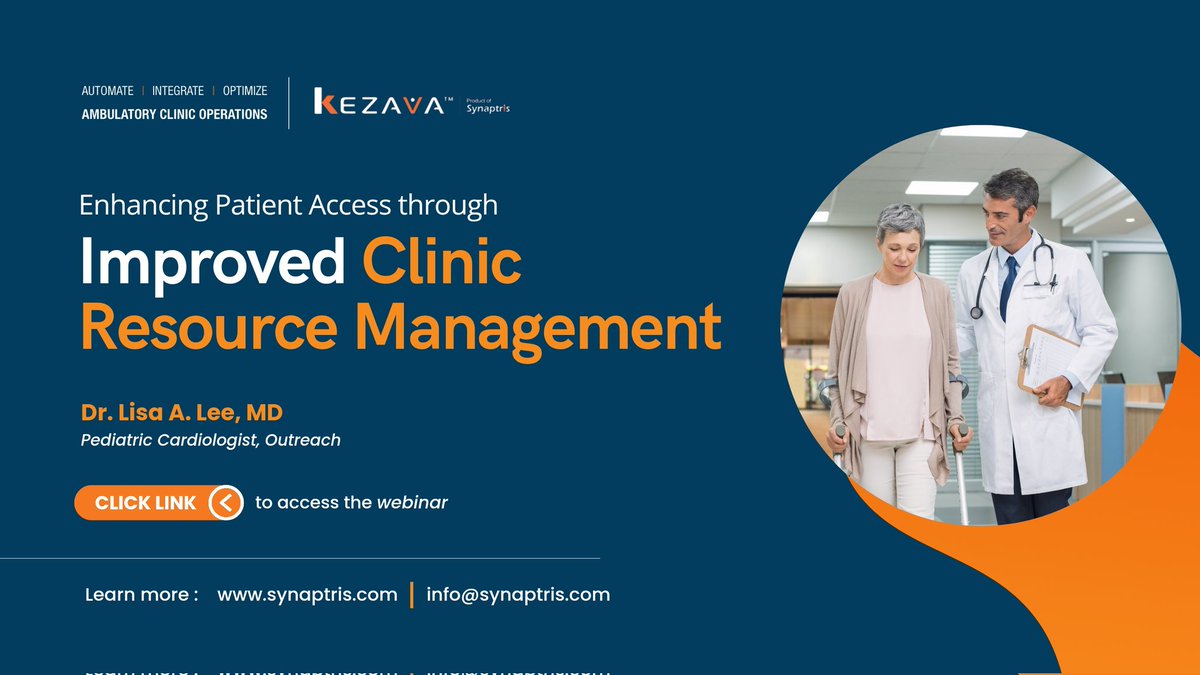Kezava (@kezavacms) on Twitter photo Join Dr. Lisa A. Lee, MD, in Patient Access through Advanced Clinic Resource Management! Click the link to access the webinar : synaptris.com/CCHMC_Webinar_β¦ and be part of the healthcare transformation.
Learn more : synaptris.com
Email us : info@synaptris.com
#healthcare Join Dr. Lisa A. Lee, MD, in Patient Access through Advanced Clinic Resource Management! Click the link to access the webinar : synaptris.com/CCHMC_Webinar_β¦ and be part of the healthcare transformation.
Learn more : synaptris.com
Email us : info@synaptris.com
#healthcare
