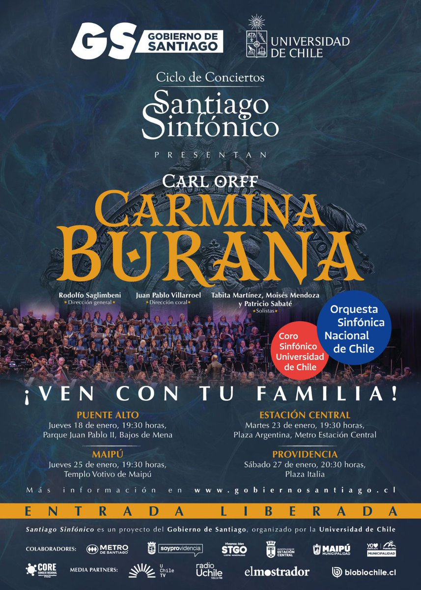 RosaDeves's tweet photo. Les esperamos mañana a las 19:30 hrs. en el Parque Juan Pablo II de Bajos de Mena para la 1° función de Santiago Sinfónico. Las y los invitamos también los días 23, 25 y 27 en Estación Central, Templo Votivo de Maipú y Plaza Italia para encontrarnos alrededor de la música. https://t.co/CUs2BSFQS1