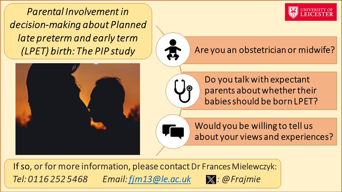 Obstetricians and midwives: Recruitment to our study about parental input to decisions about possible planned late preterm or early term birth has now re-opened after the festive break. We would love to hear your views and experiences. @TIMMSleicester @Boyleem