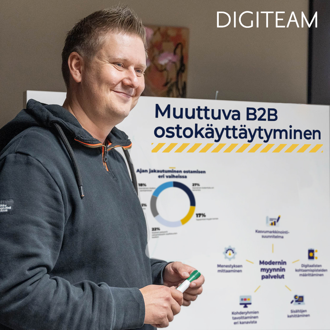 Tiesitkö, että B2B ostopolusta on saatettu kulkea jo 80 % ennen potentiaalisen asiakkaan yhteydenottoa? 📞 Lue nyt meidän näkemyksemme ja ratkaisumme muuttuvaan B2B ostokäyttäytymiseen: bit.ly/b2b-ostokaytta… #digiteamoy #digimarkkinointi #b2b #modernimyynti
