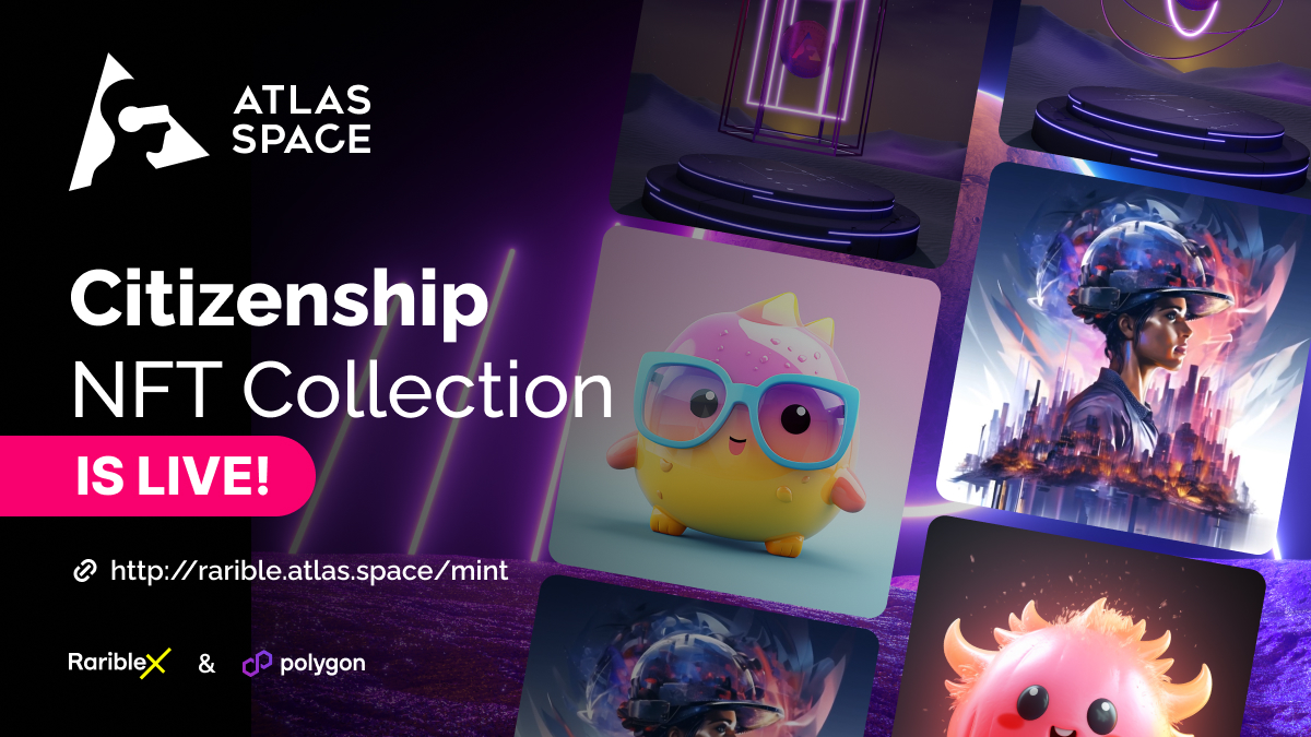 atlasspacer's tweet photo. Citizenship NFT Collection is here!
We're excited to unveil our Collection and Marketplace 💖

Mint Your NFT:
https://t.co/rc8gZwgOjk

🔓NFT Reveal: Jan, 25!
🧐More info: https://t.co/hx8QcmrA9v

Powered by @rarible & @0xPolygon

#AtlasSpace #NFTCommunity #Polygon #Web3
