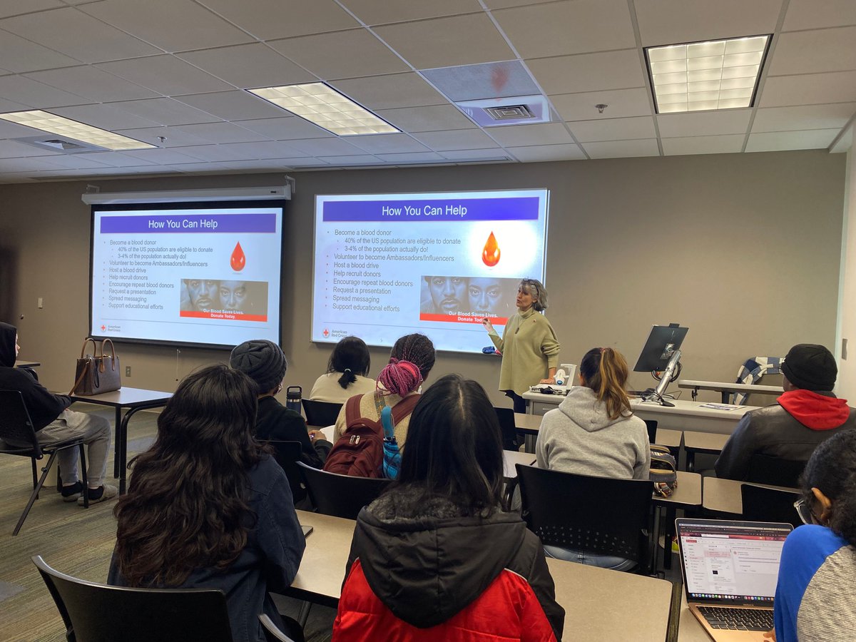 GARedCross's tweet photo. Dr. Baia Lasky, American Red Cross Divisional Chief Medical Director, presented at Georgia State-Perimeter College Clarkston campus on January 12th to promote their upcoming blood drive and the need for a diverse blood supply. 👏 https://t.co/orZsxhK4pR