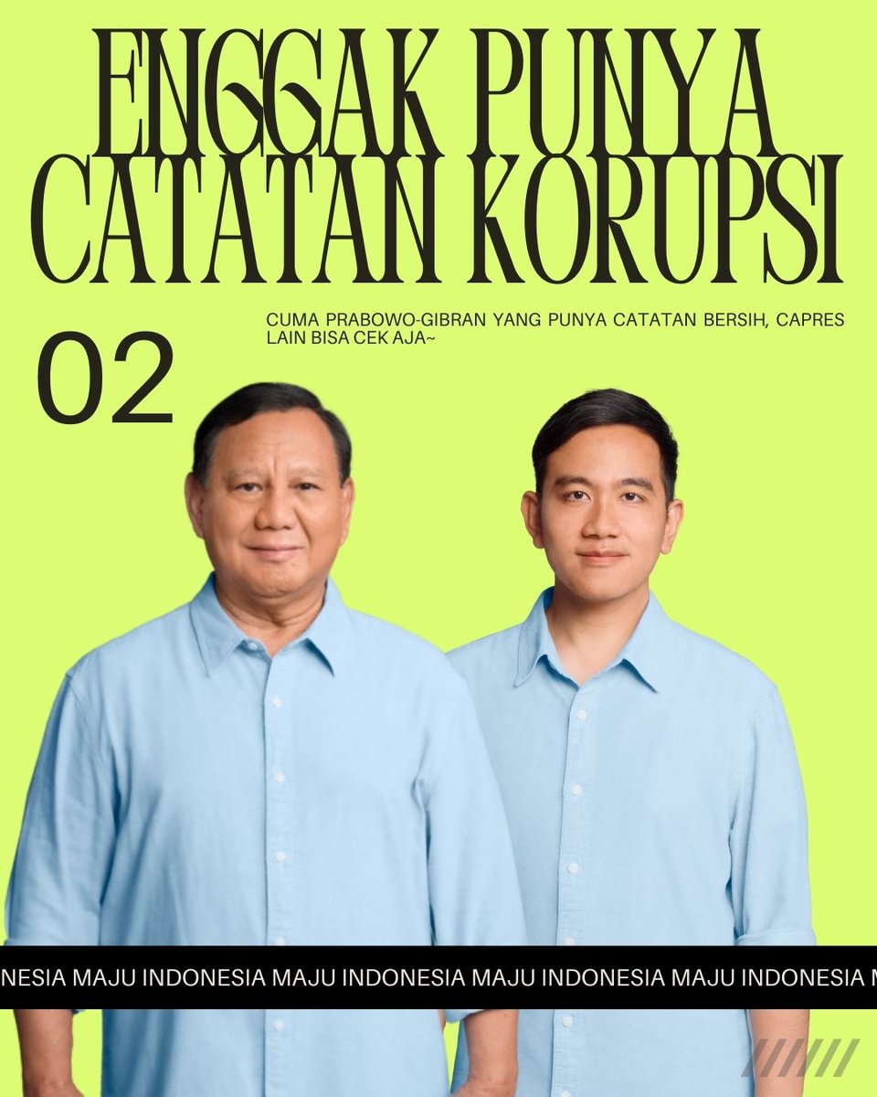 RongapGopal's tweet photo. Informasi penting!! Cuma pasangan capres cawapres Prabowo Gibran yg mempunyai catatan bersih dari Korupsi.

Ini jelas akan membuat semakin banyak masyarakat memilih mereka.

.,

#YukPindah02
#PrabowoLawanKorupsi
#RameRamePindahke02 https://t.co/JsQSkxlDwY