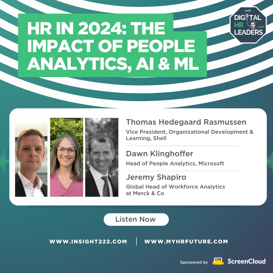If you're looking to discover how #peopleanalytics, #AI and #ML will impact #HR in 2024, you must listen to our latest #DigitalHRLeaders #podcast #episode, featuring Dawn Klinghoffer, Jeremy Shapiro, and Thomas Rasmussen. @Shell_UKLtd.myhrfuture.com/digital-hr-lea… @david_green_uk