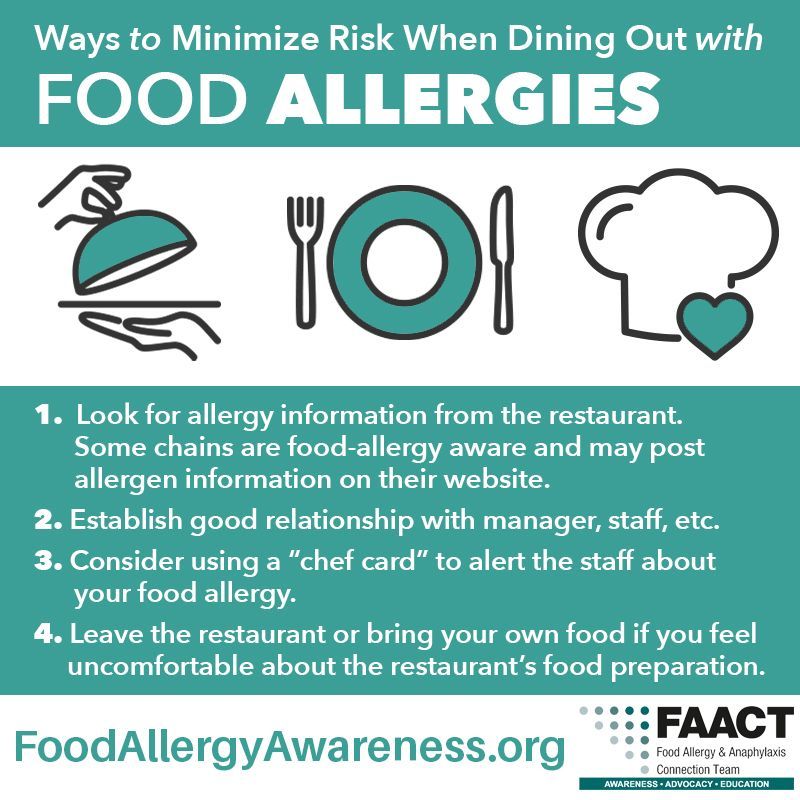 There are ways to minimize risk of accidental exposures and feel more secure about eating out. 

Visit #FAACT to learn more:
buff.ly/2NlhKGX 

#LearnTheFAACTs #KnowTheFAACTs #ShareTheFAACTs #FoodAllergy #FoodAllergies #AllergyAwareness #FoodAllergyAwareness #DiningOut