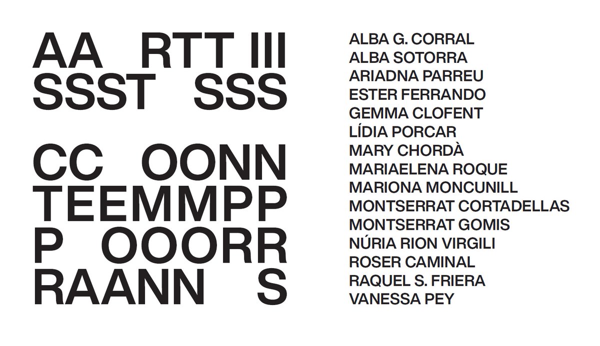 Dissabte 20 de gener de 2024 / 19.00 h / <a href="/MAMTarragona/">MAMT</a> 

ARTIST S CONTEMPORAN S

Una exposició que restitueix l'obra de 15 autores en el conjunt de la col·lecció del MAMT, a cura d'<a href="/AssumptaRoses/">Assumpta Roses</a>.
Amb la col·laboració de <a href="/cultura_cat/">Cultura</a>