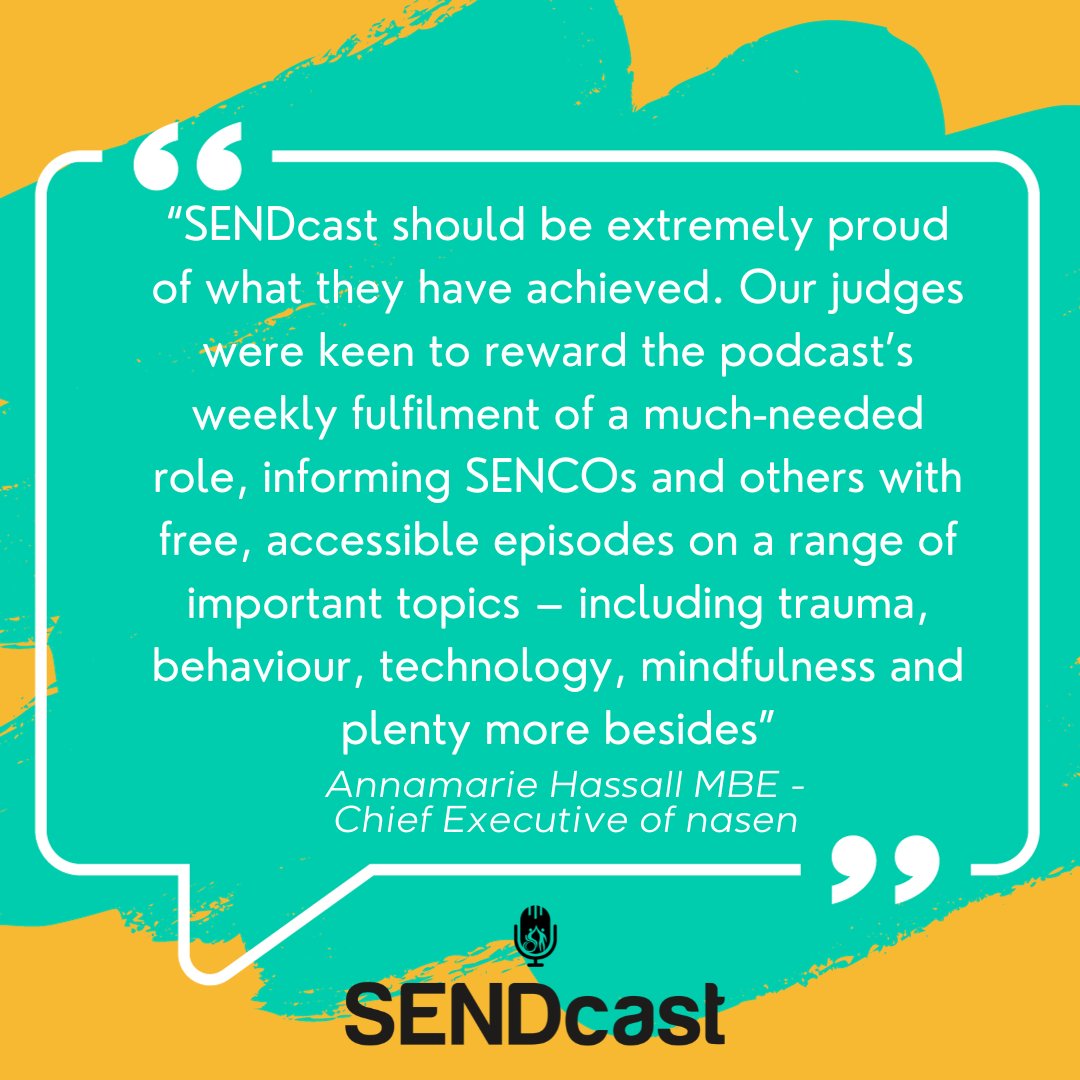 theSENDcast's tweet image. We&apos;ve been absolutely honoured to be recognised in various awards - we look forward to continuing to share the SEND awareness, advice, and hope with this fantastic community in our weekly podcasts! 😊❤️

#testimonial #nasen #SENDcommunity #podcast