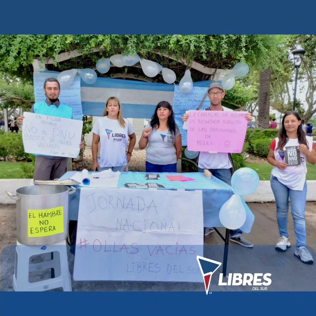 JORNADA NACIONAL DE OLLAS VACÍAS 

>> Nos encontramos en la Plaza 12 de Octubre de Pilar centro para defender nuestra postura de rechazo ante las medidas antinacionales, antipopulares y antidemocráticas planeadas por Javier Milei.
#OllasVacias #AbajoElAjuste #AbajoElDNU #NoAlDNU