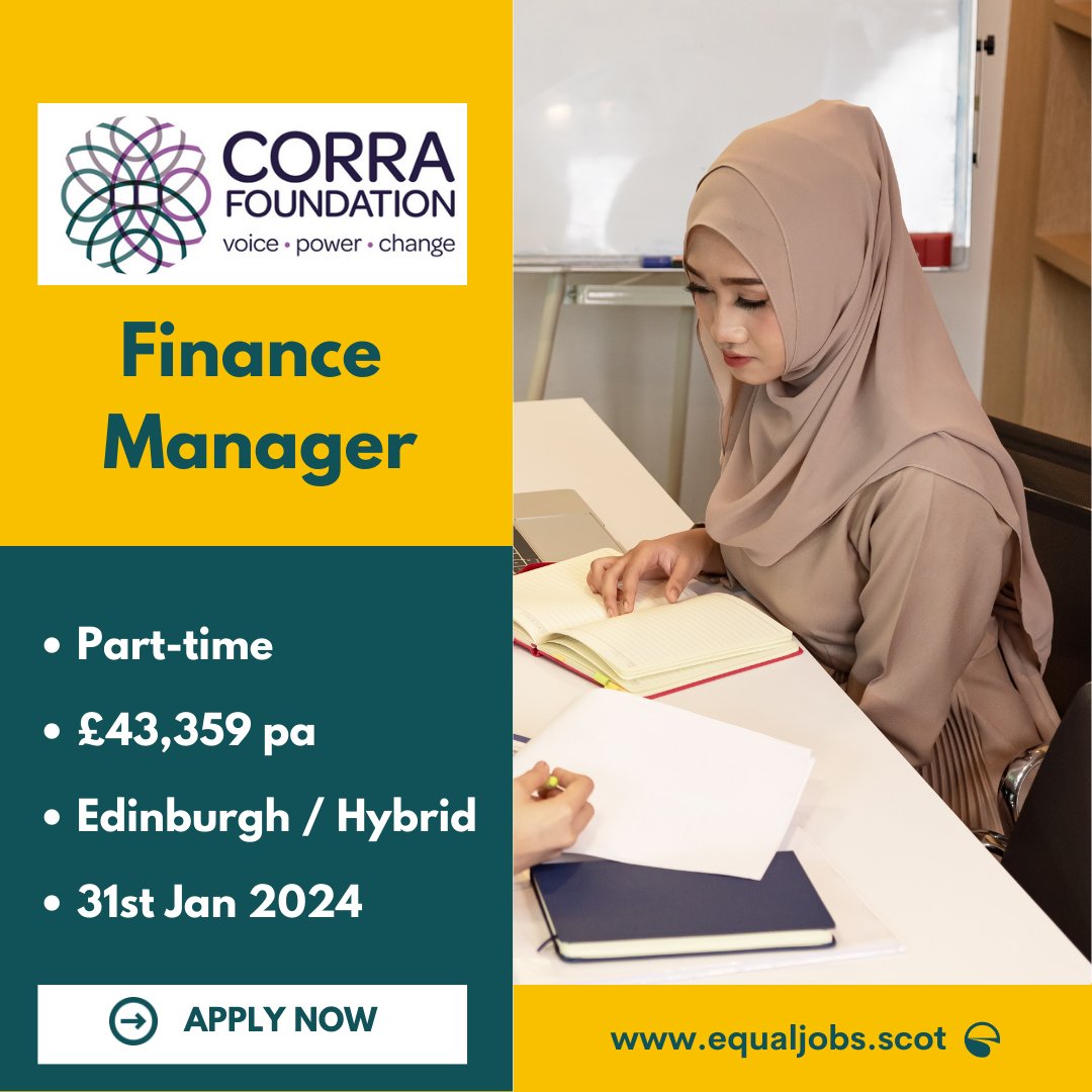 Do you have a track record of successfully leading and managing a finance team? @corrascot is looking for a part-time Finance Manager!

Apply today on our website: equaljobs.scot/jobs/glasgow%2….

#equaljobs #corrafoundation #financemanager #bame #projectmanagement #edinburghjobs