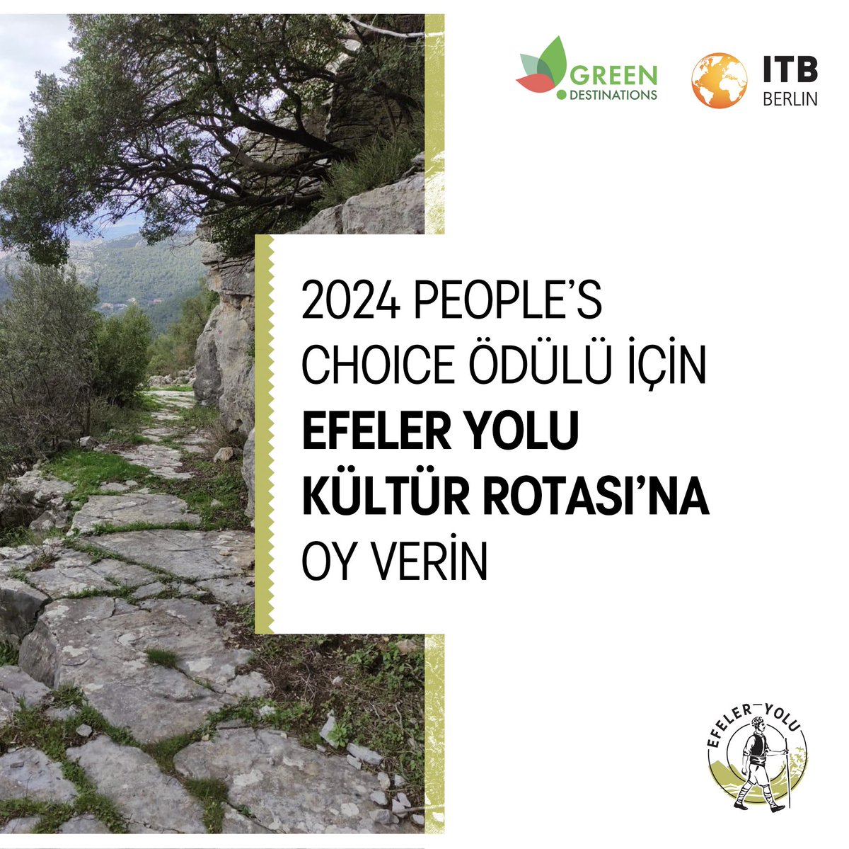 Efeler Yolu’nun dünyanın en büyük turizm fuarı ITB Berlin’de düzenlenecek ödül töreninde “People’s Choice Awards” ödülünü almasına destek vermek için şimdi oy kullanın. 
forms.gle/rMMd9RvL31rm6Q…

<a href="/izmirvaliligi/">T.C. İzmir Valiliği</a> 
<a href="/UniversiteEge/">Ege Üniversitesi</a> 
<a href="/ProfNecdetBudak/">Prof.Dr.Necdet BUDAK</a>