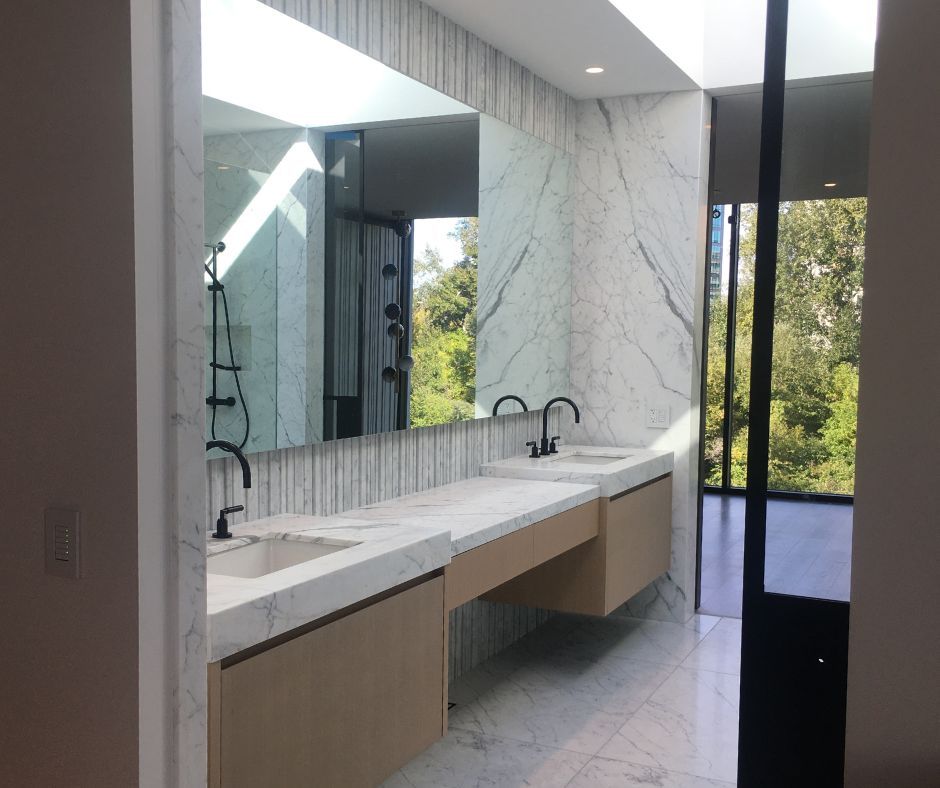 Views from the walk in to the ensuite with relections of the rear river valley. Beautiful!

Build: @capstonehomesyyc⠀
Architecture : Mckinley Burkart⠀⠀⠀⠀⠀⠀⠀⠀

#ensuite #architecture #marble #carraramarble #interiorinspiration #luxury  #capstonehomesyyc