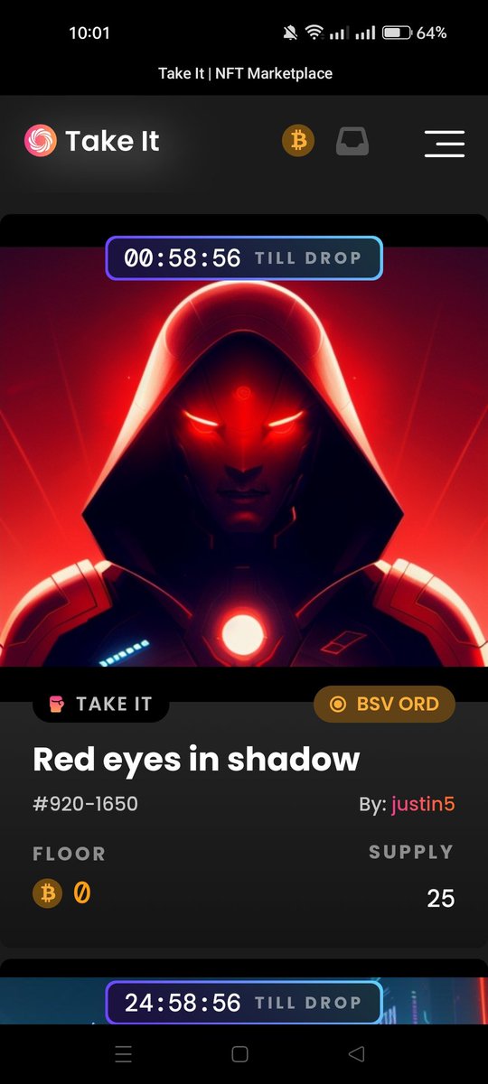 It's almost there! 58 minutes left, we're going to live <a href="/TakeItNFT/">Take It</a>  good luck and please support his art $justin5 the artist. I hope you like it.