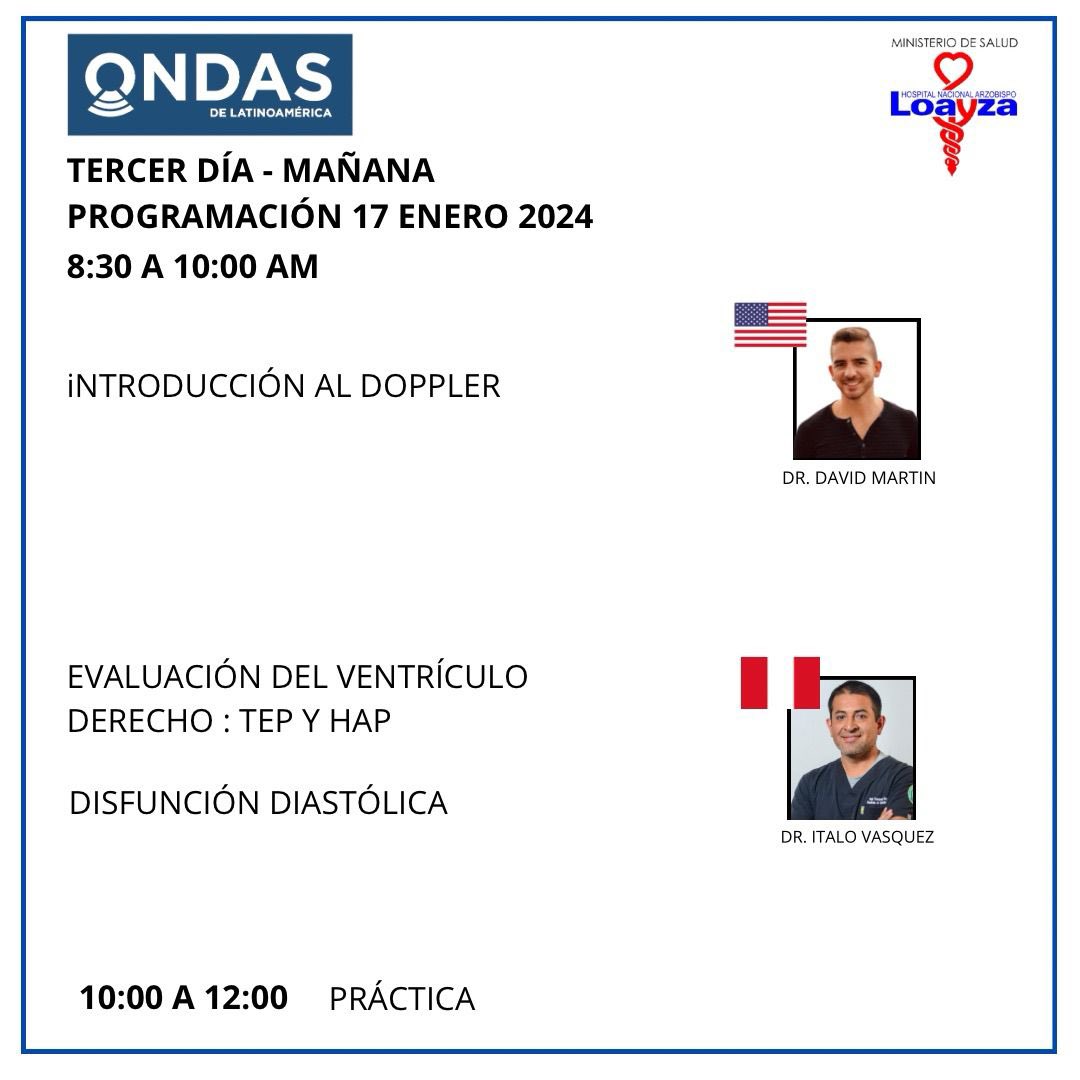 Iniciamos tercer día de Bootcamp en el hospital Arzobispo Loayza <a href="/hospitalloayza/">H.N.Arzobispo Loayza</a> <a href="/ondasPOCUS/">Ondas de Latinoamérica</a> <a href="/italo05airway/">Italo Rodriguez Tejeda</a> <a href="/physicianSEM/">Italo VÁSQUEZ Vargas</a> <a href="/DreyfussAndrea/">andrea dreyfuss</a> <a href="/acisneros389/">Andrea Cisneros</a> <a href="/AngelFarro1/">Angel Farro 🇵🇪</a>