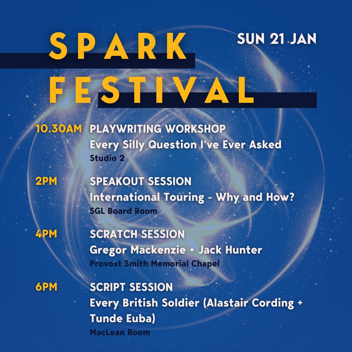 Tomorrow is Day 1 of #SPARKFestival, the first playwriting festival of its kind in the north of Scotland!

Check out the fantastic programme of events and learn more here: eden-court.co.uk/spark-festival