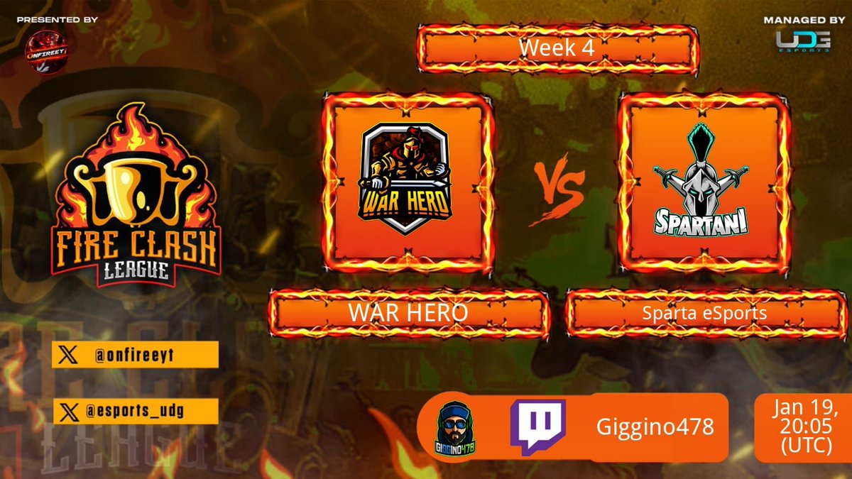 Vi aspetto stasera
Ore 21:00 in live
Torneo
Fire Clash League
War Hero vs Sparta eSports

Su:
twitch.tv/giggino478
