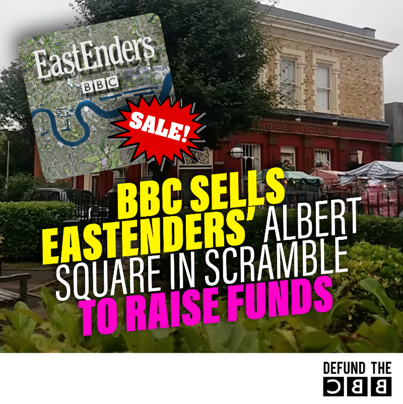 DefundBBC's tweet photo. The BBC has sold off the studio complex behind EastEnders as the broadcaster scrambles to raise funds while many Brits cancel their licence fee.

The BBC has blown £87 million on expanding the Eastenders set and is now selling it off for less than that! #DefundTheBBC