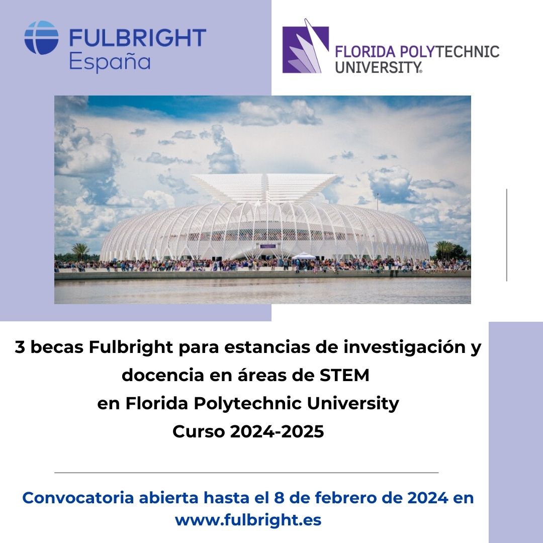 HASTA 8 FEBRERO Florida Poly y @FulbrightSpain convocan 3 becas de investigación y docencia a nivel de grado en @FLPolyU para doctores españoles en campos STEM (1 o 2 cuatrimestres) Conoce los detalles y solicita tu beca en fulbright.es