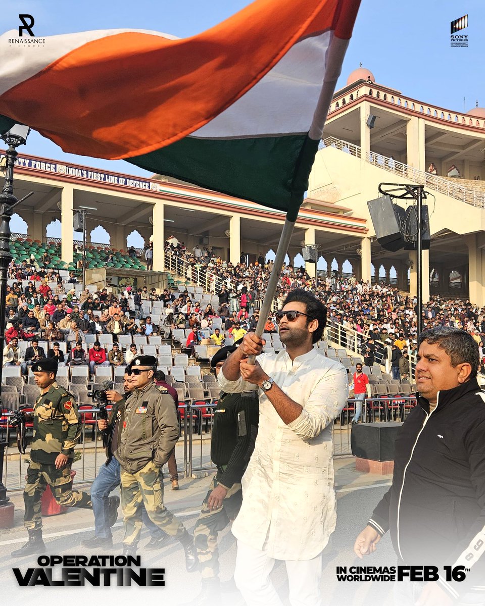 IAmVarunTej's tweet photo. Had a great start to the promotions of #OperationValentine today in Amritsar.
And big thanks to the @BSF_India for letting us release our first single ‘Vandemataram’ at the iconic Wagah border!
Jai hind!🇮🇳

Here is the link- 
https://t.co/GBcbhOMOWh

#OperationValentineonfeb16th https://t.co/AR8MivBPuF