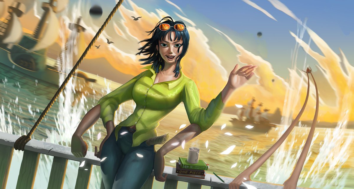 Hazbeano's tweet photo. She's just happy to be there😊 #onepiece #onepiecerobin https://t.co/7e9uca1snj