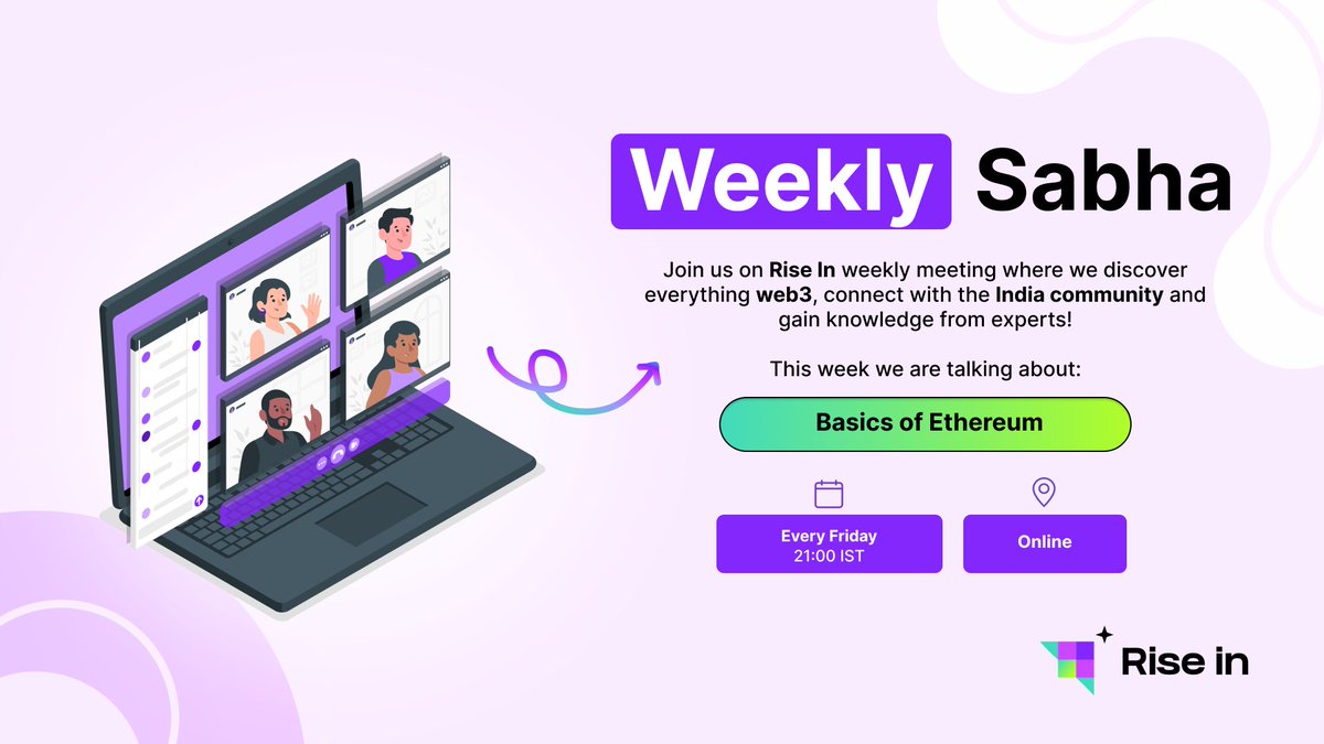 riseinweb3's tweet photo. You are invited to #WeeklySabha! 💌
Every Friday, join us to explore web3, connect with the #India community, and gain insights from experts.
✨ This week, we'll be talking about the basics of #Ethereum. Don't miss out!
Register for free:
🔗 https://t.co/MLxKpYtSYw https://t.co/lUzIg5mRD6