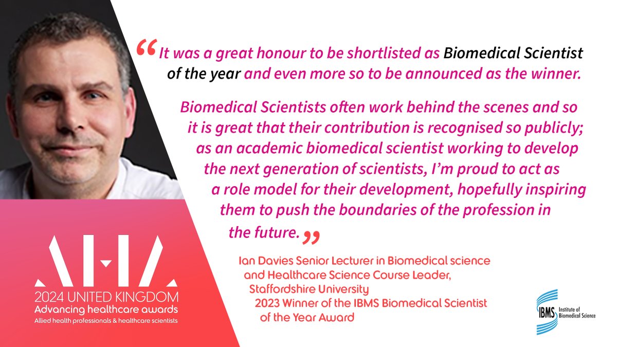 AHAwards💙 (@ahawards) on Twitter photo Please take a moment to nominate for the <a href="/IBMScience/">IBMS #AtTheHeartOfHealthcare</a> Biomedical Scientist of the Year Award to follow in the footsteps of 2023 winner Ian Davies @StaffsUni
Closing date is 2 Feb & time is ticking!
#AHAwards
<a href="/WeBMScientists/">WeBMS</a>
<a href="/StaffsBMS/">Ian Davies</a> Please take a moment to nominate for the <a href="/IBMScience/">IBMS #AtTheHeartOfHealthcare</a> Biomedical Scientist of the Year Award to follow in the footsteps of 2023 winner Ian Davies @StaffsUni
Closing date is 2 Feb & time is ticking!
#AHAwards
<a href="/WeBMScientists/">WeBMS</a>
<a href="/StaffsBMS/">Ian Davies</a>
