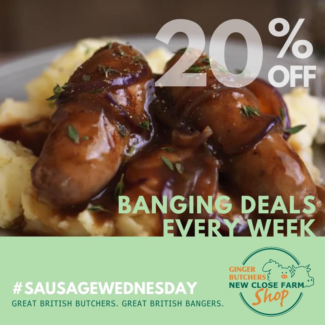 We’re mid-way through the week, which means 20% off our sausages today, in-store only at Bakewell &amp; Matlock. 

Beat those Winter Blues…try our bangers with garlic mash, seasonal veg and a red wine sauce!

#gingerbutchers #butchers #farmers #bakewell #matlock #handmadesausages