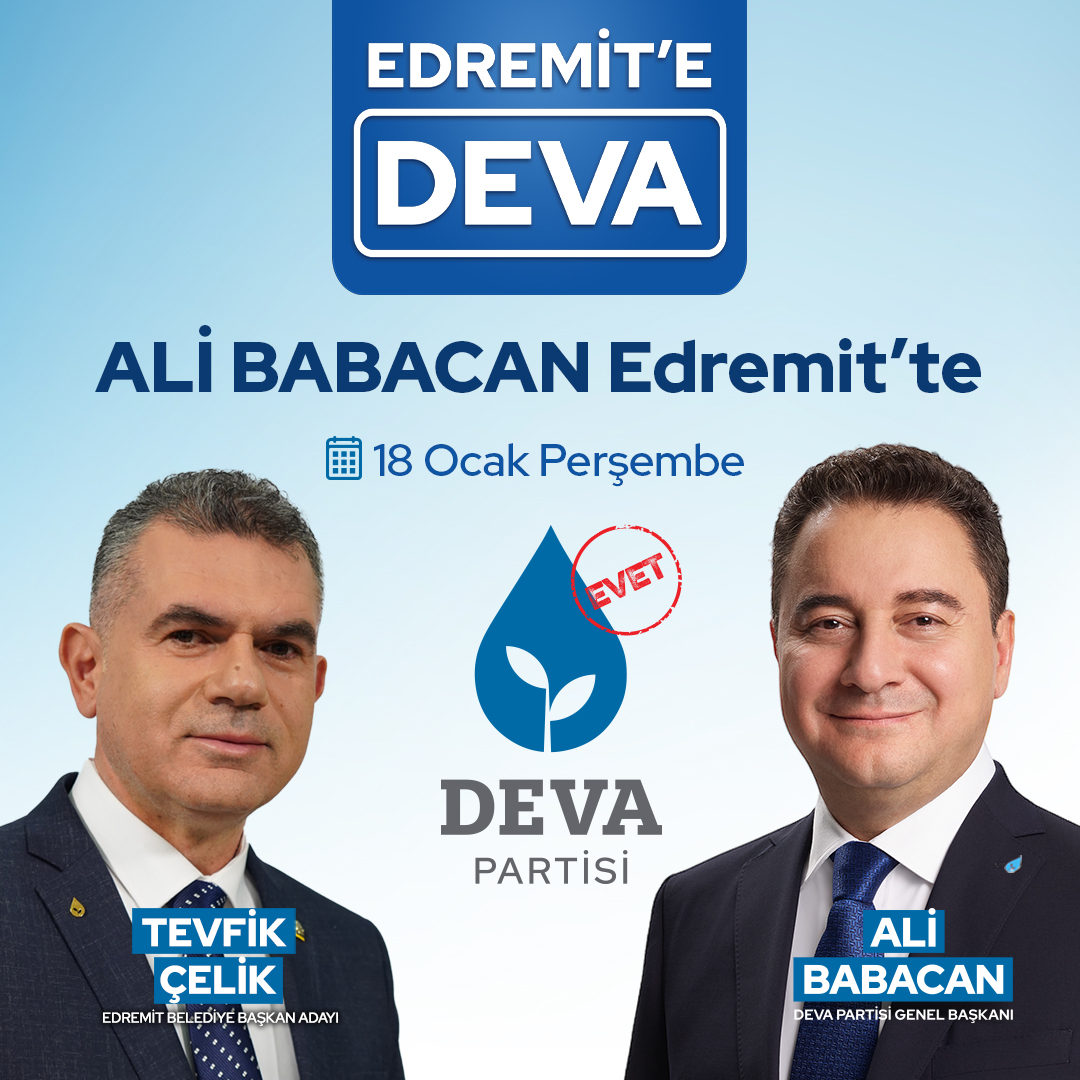 alibabacan's tweet photo. Yarın Balıkesir'deyim. 

Gömeç Belediye Başkan Adayımız Zeynep Çiğdem Akçamlı,

Edremit Belediye Başkan Adayımız Tevfik Çelik,

Balya Belediye Başkan Adayımız Mesut Ünal,

Bigadiç Belediye Başkan Adayımız Cemal Mehmet Nalça'nın;

Balıkesirli hemşehrilerimin misafiri olacağım.

#TürkiyeyeDEVA