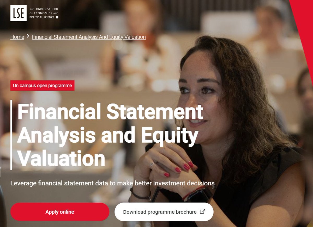 One month to go to our Financial Statement Analysis and Equity Valuation Executive Education program. Apply by 12 February 2024.
#executiveeducation #2024goals #PartOfLSE <a href="/LSEnews/">LSE</a>
More details: tinyurl.com/6e3hay4w