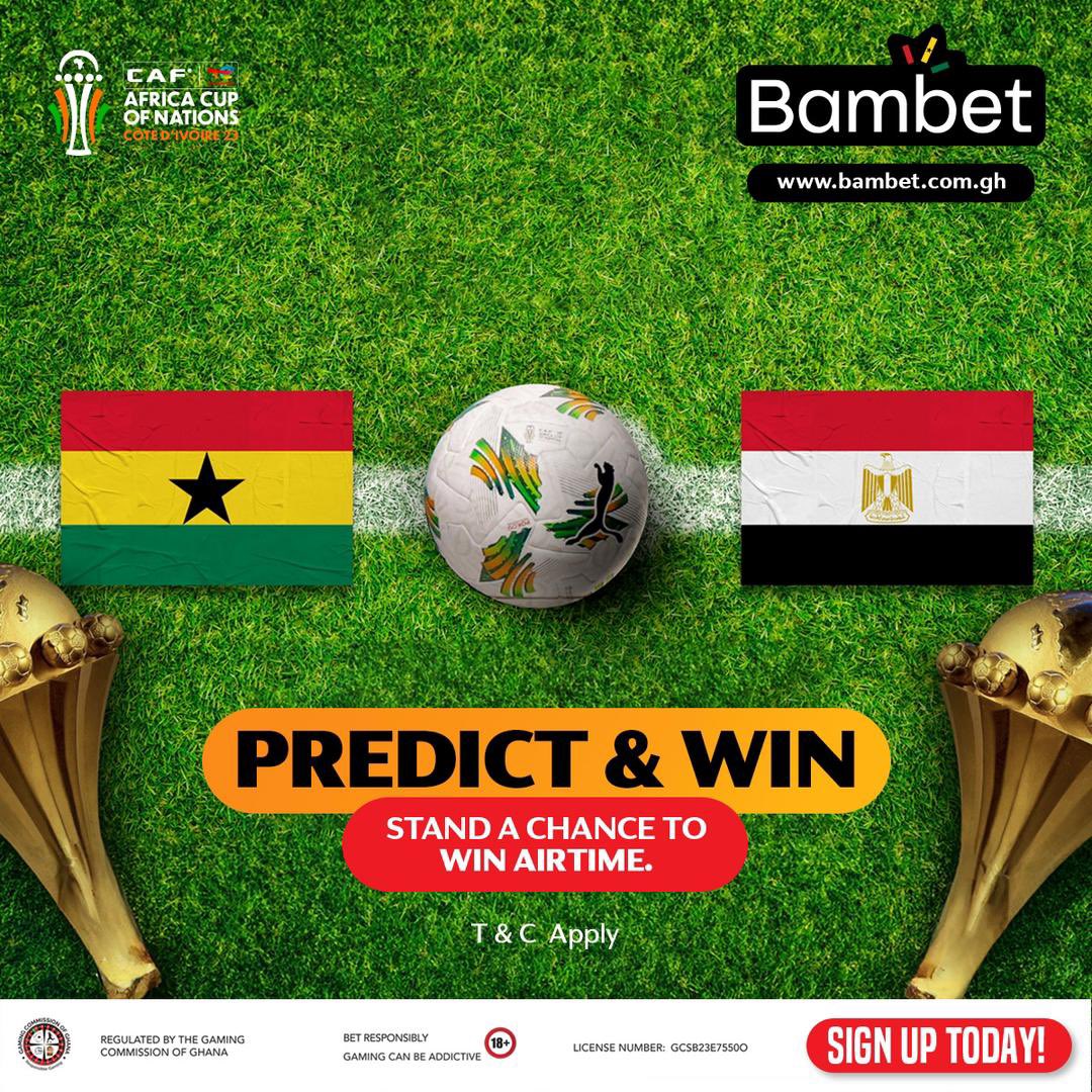 kamlnice's tweet photo. Take a shot at predictions! Forecast Ghana vs Egypt and stand a chance to win awesome airtime prizes! #WinwithBambet https://t.co/wLyuXBuNBh