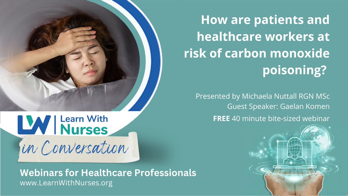 🗓️16.2.24⏰10am ☣️How are patients and healthcare workers at risk of carbon monoxide poisoning? 📢@thisismichaela Gaelan Komen 🎓Certificates via @MedAllApp 🩺Open to all #HCPs 🆓learnwithnurses.org/event/how-are-… #carbonmonoxide #COawareness #IndoorAirQuality #HomeSafety #Poisoning #IAQ