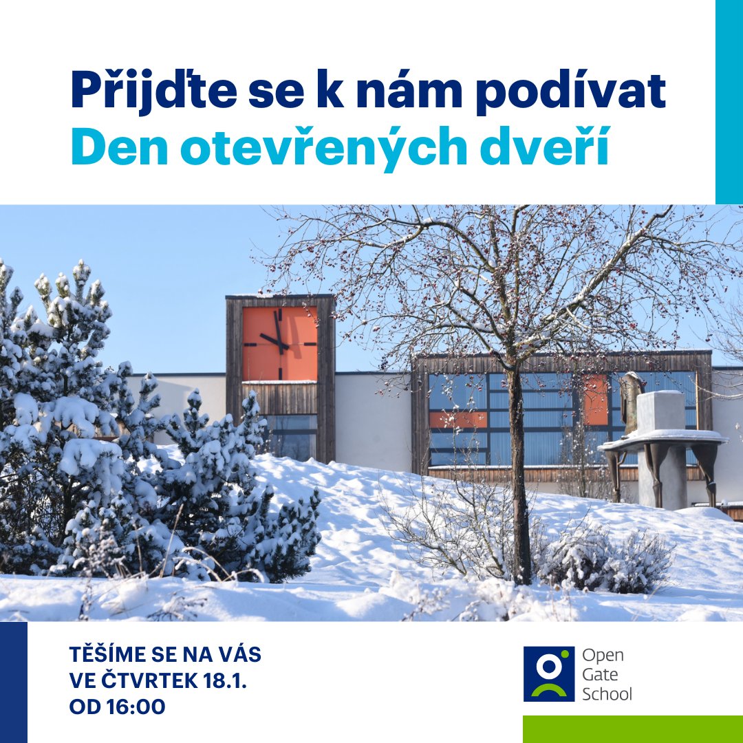 Den otevřených dveří ve škole Open Gate už tento čtvrtek 18. ledna od 16:00 v Babicích u Prahy. 📍 
Projdete si areál školy a setkáte se s našimi žáky i studenty, učiteli a vedením školy.🏫 Těšíme se na vaši návštěvu! 

🌐opengate.cz/dny-otevrenych…