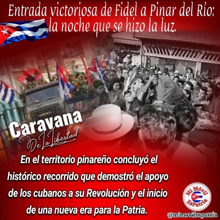 El 17 d enero d 1959, hace 65 años, entró Fidel a #PinardelRío al frente d la Caravana d la Libertad. Era una provincia hundida en la ignorancia y la miseria. Se iniciaba p los pinareños una época absolutamente nueva, d solidaridad, humanismo y emancipación. #EstaEsLaRevolución