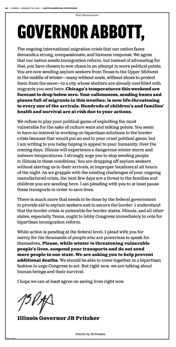 Hey @GovPritzker what about bringing criminal conspiracy, kidnapping, trafficking, assault, and/or endangerment charges against @GovAbbott for forcing migrants to move from Texas to other cities with no coordination and abandoning them in dangerous temperatures?