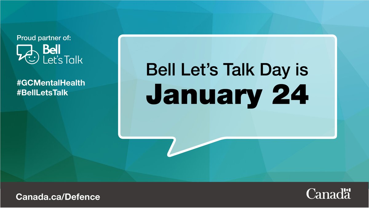 #BellLetsTalk is one week away, reminding us of the importance of talking about mental health. #DefenceTeam members, join the conversation on January 24 to help break down stigma and raise awareness around mental health: canada.ca/en/department-…

#GCMentalHealth