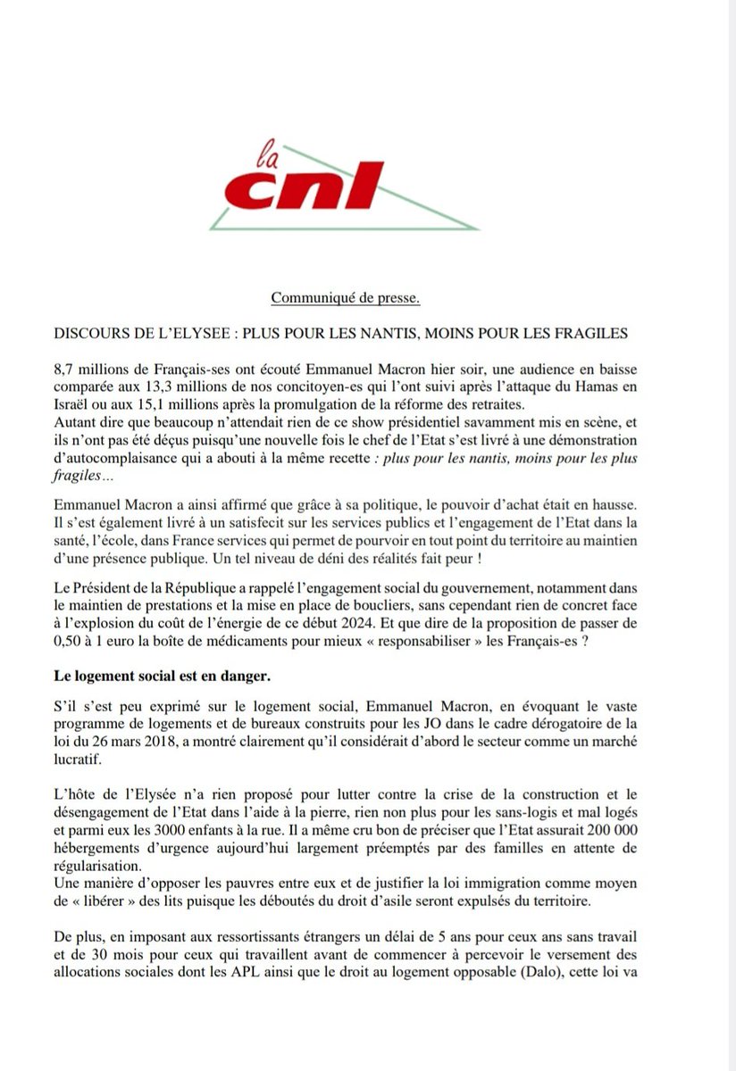 La_CNL's tweet photo. Hier, Emmanuel #Macron a encore démontré qu'il est le Président des nantis. Rien contre la crise du logement et l'inflation, pour aider les familles à la rue
La CNL revendique #0expulsion, le #blocage des prix de l'énergie, le retrait loi #Kasbarian #réengagementaudealapierre ⬇️ https://t.co/503hqRbcBo