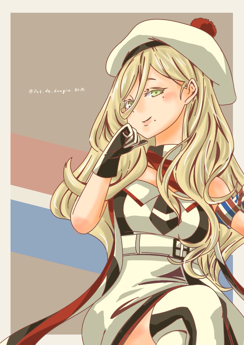 richelieu (kancolle) 1girl blonde hair solo long hair mole hat gloves  illustration images