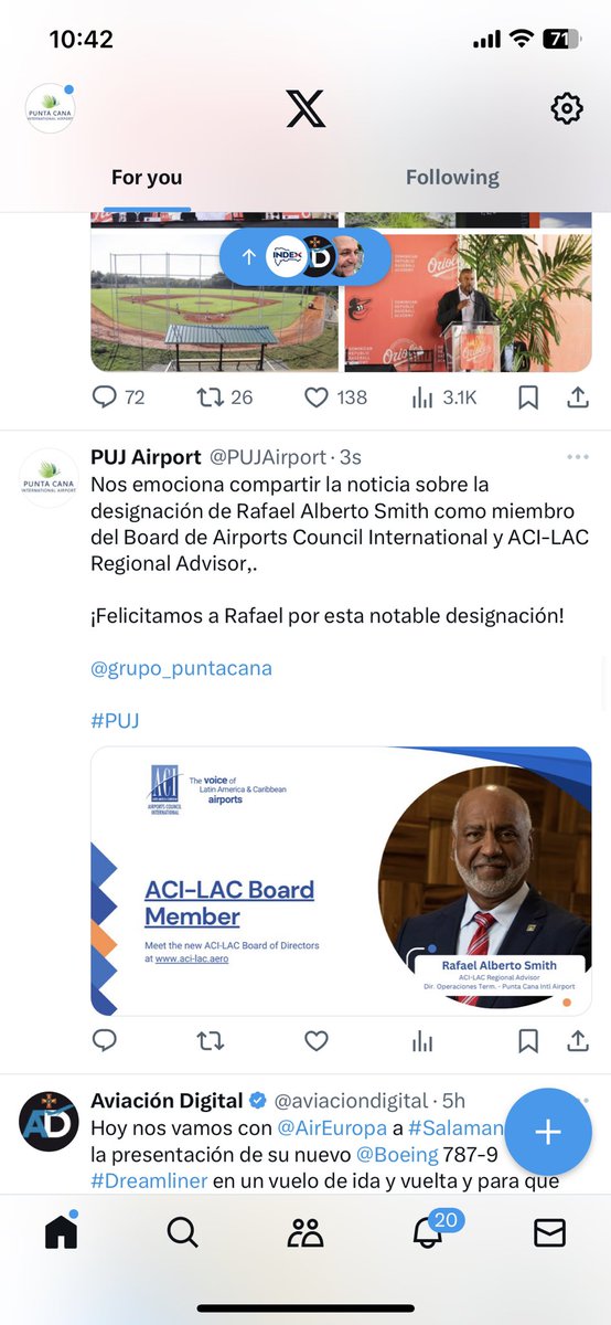 Nos emociona compartir la noticia sobre la
designación de Rafael Alberto Smith como miembro del Board de Airports Council International y ACI-LAC
Regional Advisor.

¡Felicitamos a Rafael por esta notable designación!

<a href="/grupo_puntacana/">Grupo Puntacana</a>

#PUJ